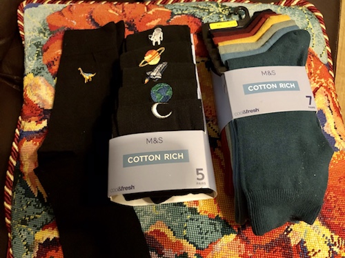 A photo of some socks received for Christmas as presents