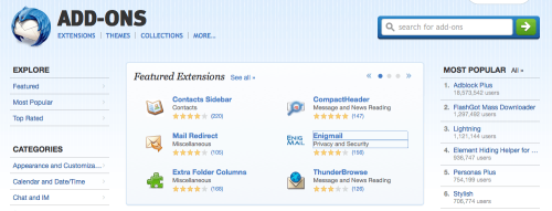 A screenshot of the Thunderbird add-ons web page