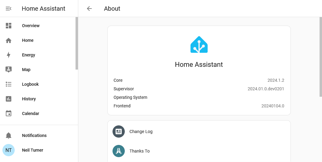 Screenshot of Home Assistant showing Supervisor installed