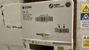 A photo of our Smart Meter which states it is Zigbee certified