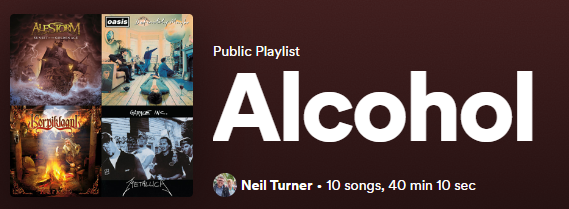Screenshot of the alcohol playlist on Spotify