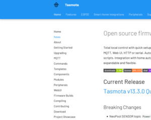 Screenshot of the Tasmota web site