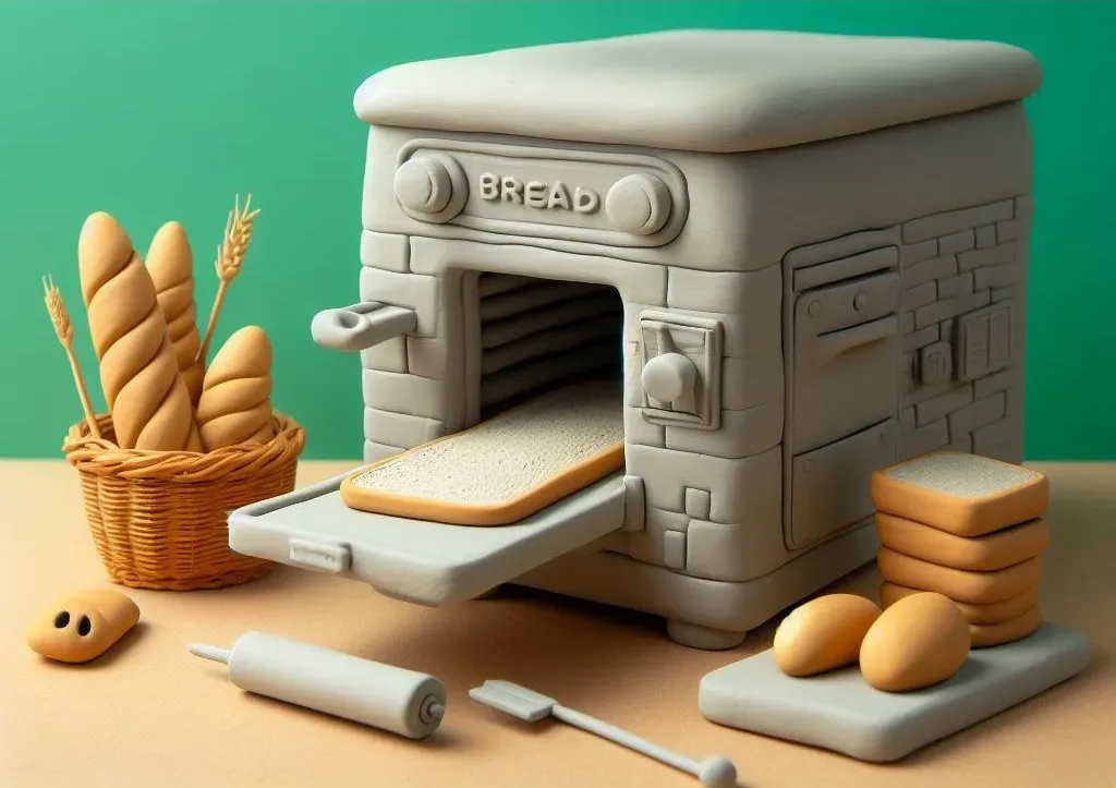 An AI generated image of a bread machine made out of clay