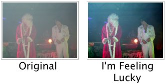 A screenshot showing a before and after image that has been enhanced by Picasa's 'I'm Feeling Lucky' tool