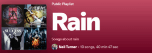 Screemshot of the rain playlist on Spotify
