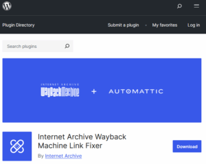 Screenshot of the Internet Archive Wayback Machine Link Fixer