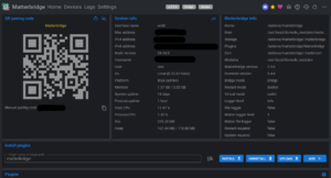Screenshot of the Matterbridge main interface
