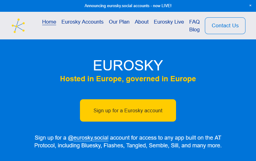 A screenshot of the Eurosky web site