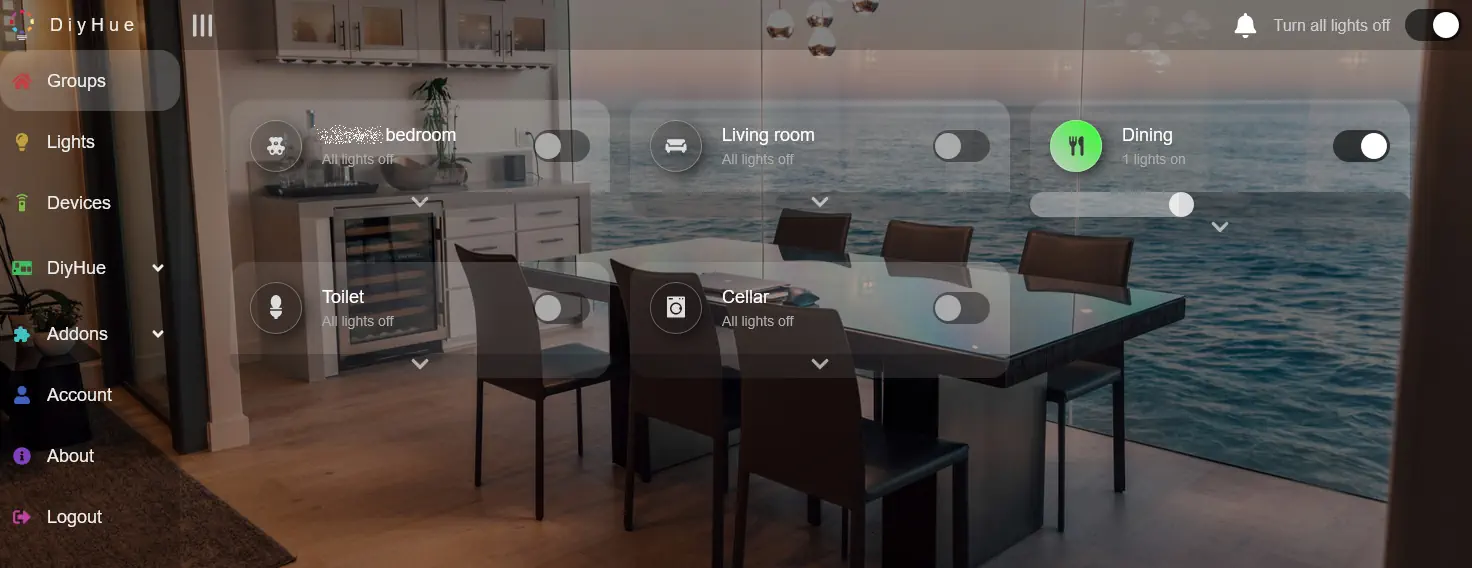 Screenshot of the diyHue interface