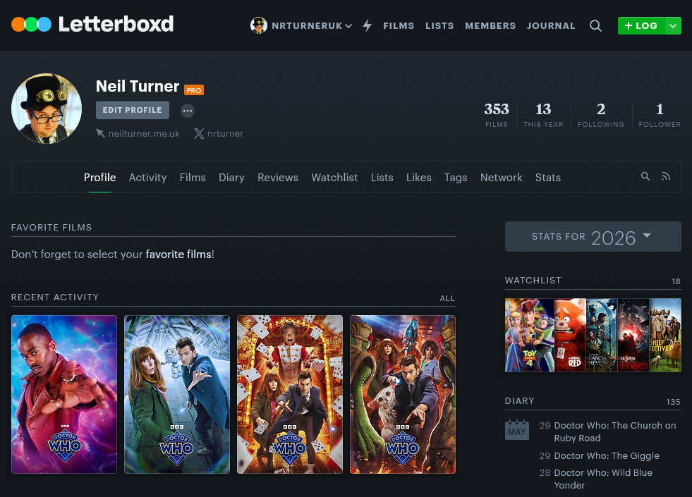 Screenshot of my profile on Letterboxd