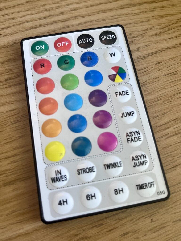 A 24 button remote control for controlling a multi-colour light using Infrared