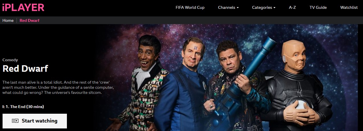 Screenshot of Red Dwarf on BBC iPlayer