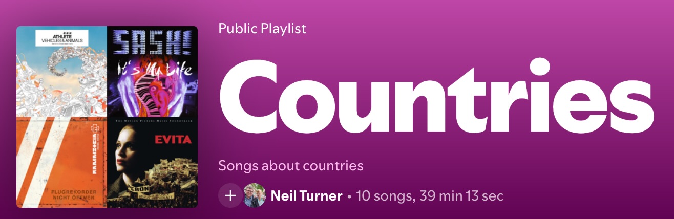 Screenshot of the Countries playlist on Spotify