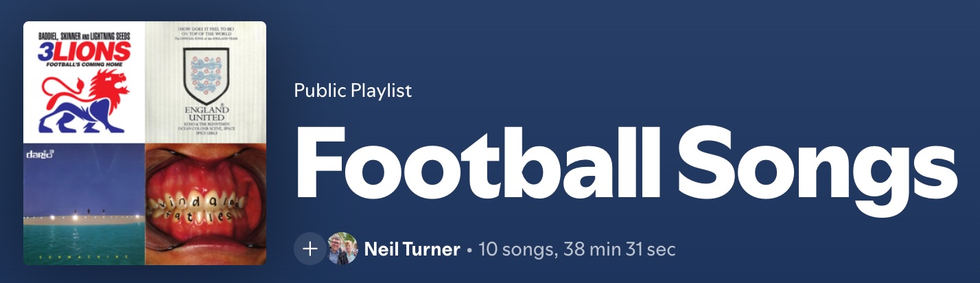 A screenshot of the football songs playlist on Spotify.