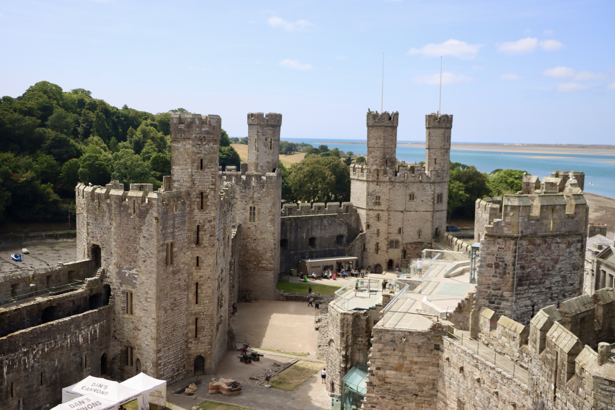 A photo looking into Caernarfon Castle from one of the tallest towers