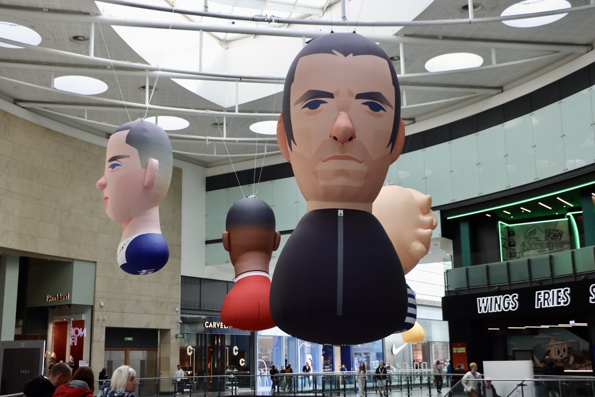 MCR Made Icons balloons at the Manchester Arndale shopping centre
