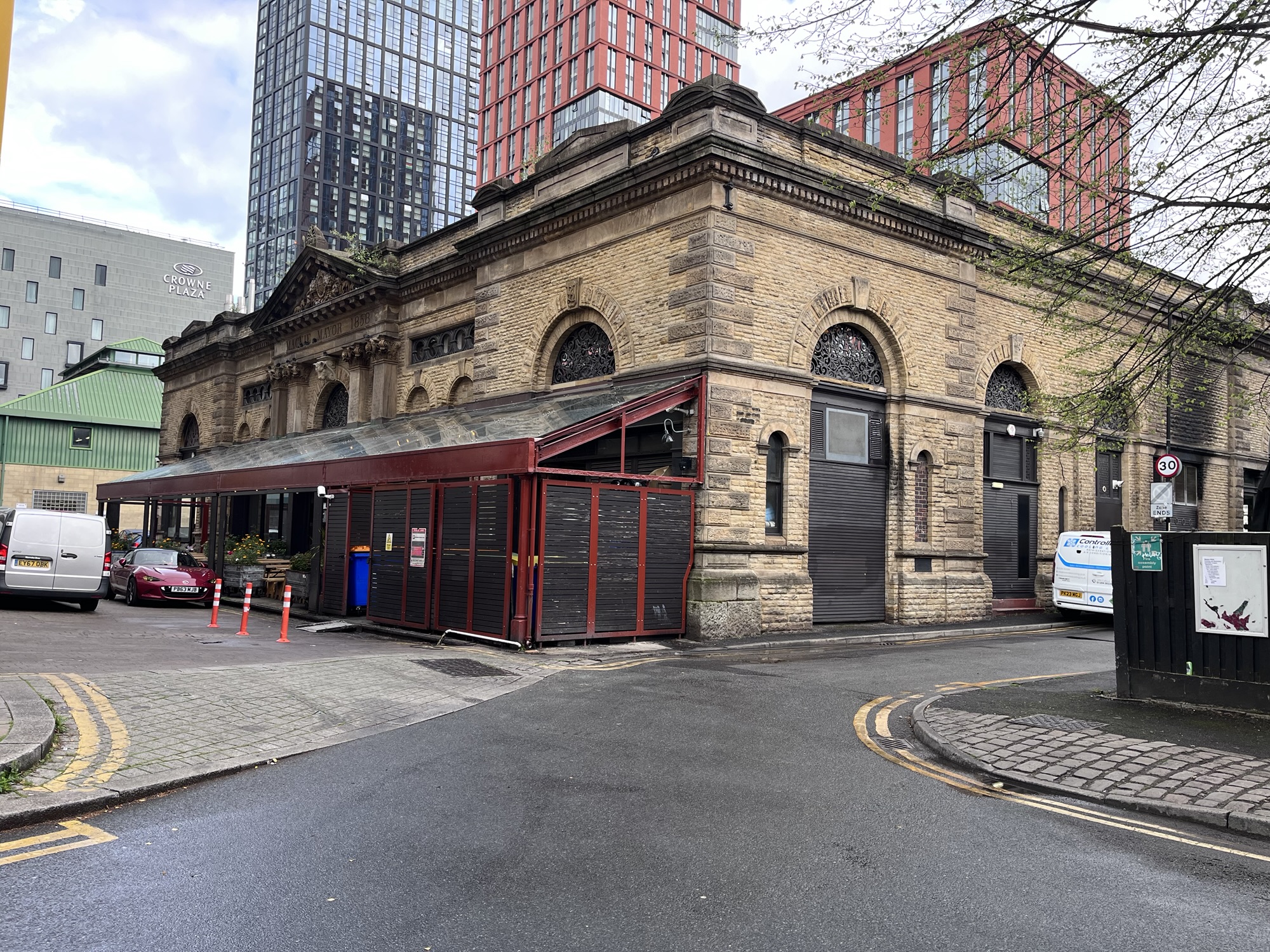 The outside of Mackie Mayor, a food hall at the old Smithfield Market in Manchester