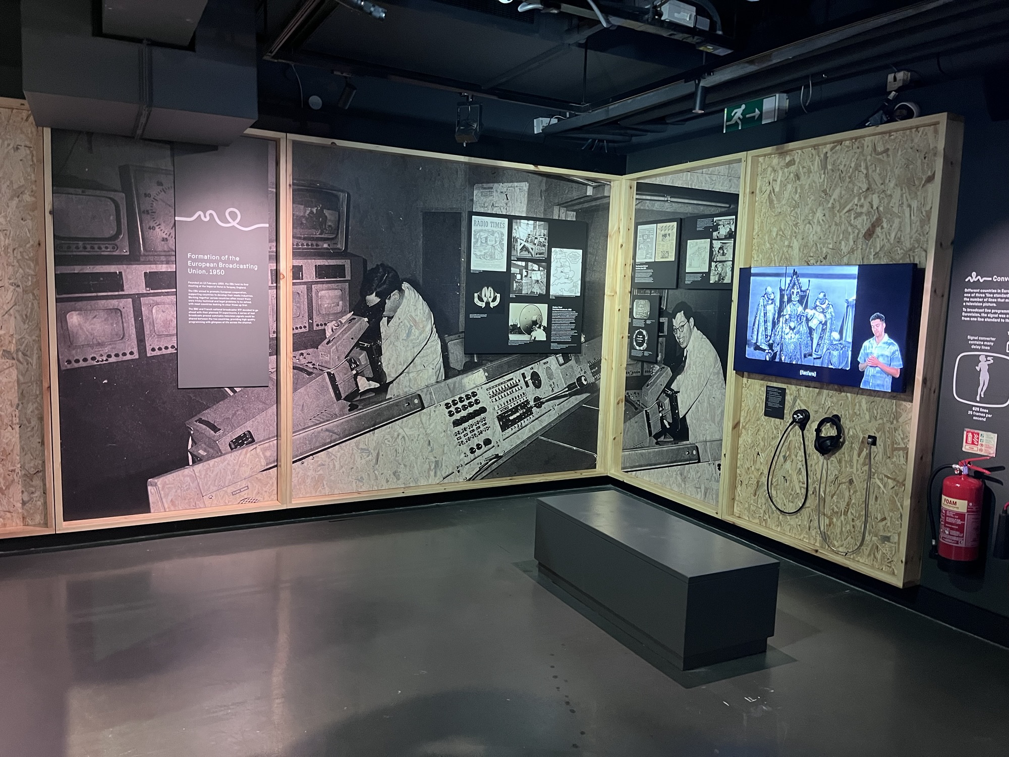 A photo of the inside of the Setting the Stage exhibition about the Eurovision Song Contest at the National Science and Media Museum in Bradford